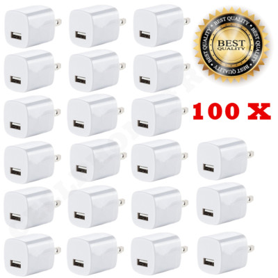 100x White 1A USB Power Adapter AC Home Wall Charger US Plug FOR iPhone 5S 6 7 8