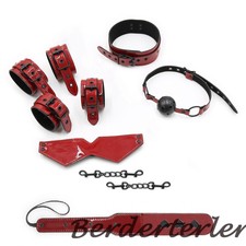 PU Leather Handcuffs Ankle Cuff Fetishs Kit Collar Restraint Tools For Couples