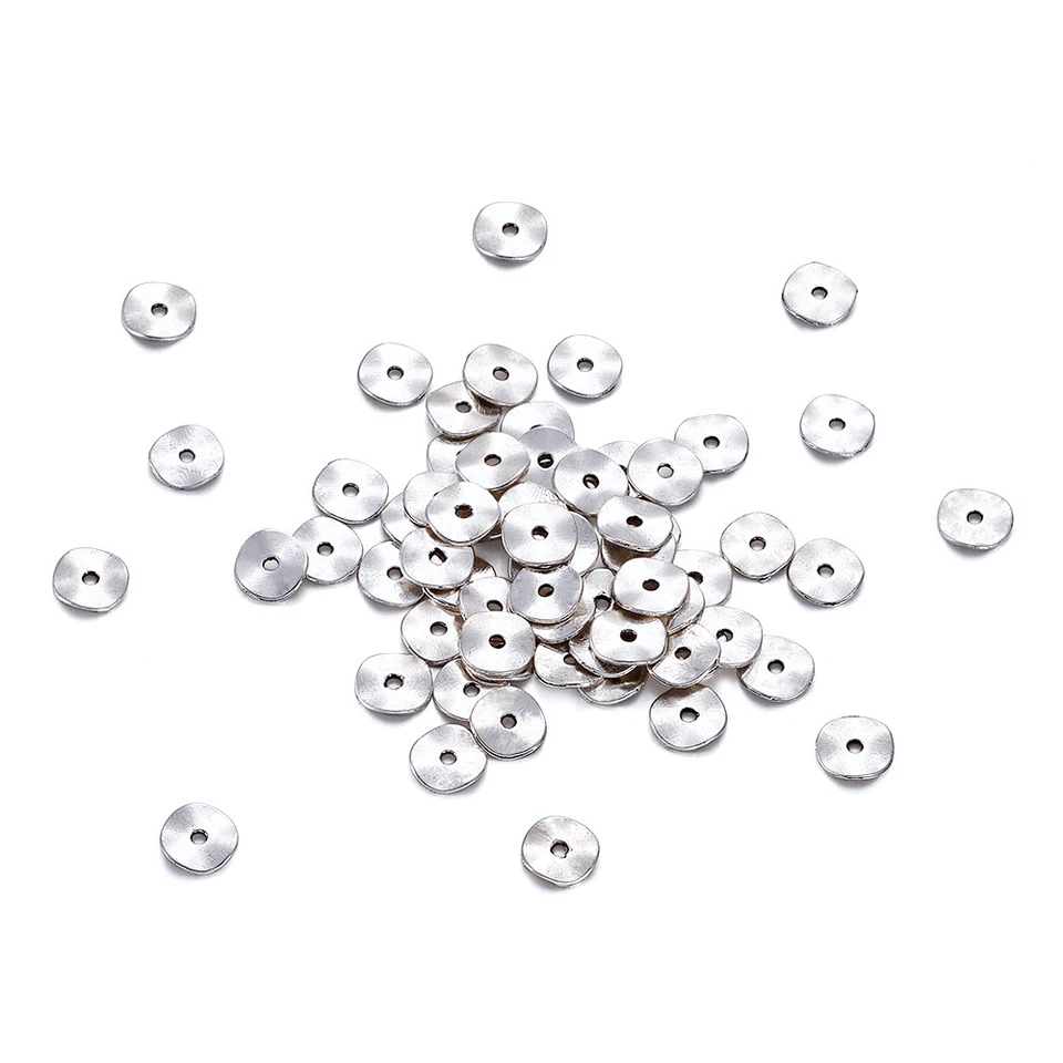 100 cuentas de disco plano de aleación tibetana lisas onduladas espaciadoras de plata sin níquel 10 mm de diámetro Foto 2 de 4