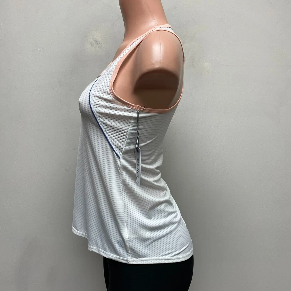 Regata Lija Feminina Listrada Branca Acabamento Pêssego Elástica Esportiva Ativa Racerback P - Imagem 3 de 4