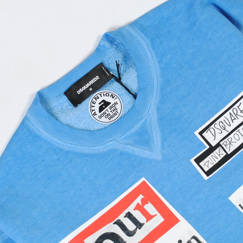 NWT Men's Dsquared2 Punk Brothers Graphic Print Sweatshirt Light Blue Size Large - Picture 3 of 6