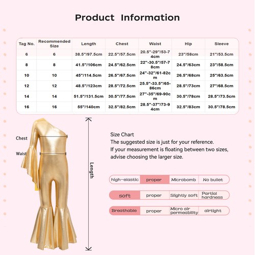 Kids Girls Romper Flare Sleeve Bodysuit One Shoulder Dance Jumpsuit Full Body - Picture 21 of 94