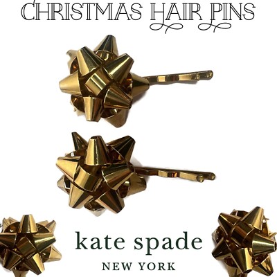 KATE SPADE VINTAGE BOURGEBOW BOW GOLD HAIR CLIPS BARRETTE 