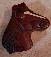 Hand Carved Wooden Horsehead Puzzle Trinket Box