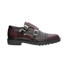 Scarpe uomo due fibbie vera pelle abrasivato lucido fondo bordeaux  roccia ultra