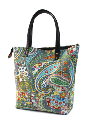 Kantha work bag Paisley Print Quilted art, indian artisen Handmade carry bag