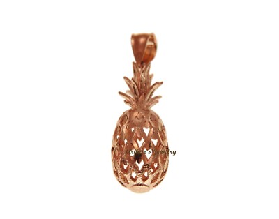 SOLID 14K ROSE GOLD 3D HAWAIIAN DIAMOND CUT PINEAPPLE CHARM PENDANT 11.4MM