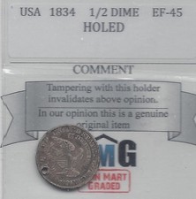 1834  USA, Capped Bust, Half Dime, Holed