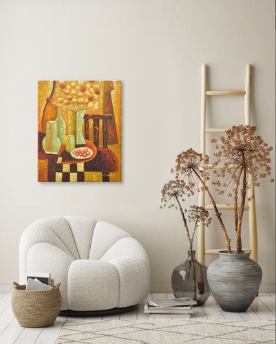 NY Art - Eclectic Art Livingroom Scene 20x24 Original Oil Painting - On Sale!! - Picture 2 of 5
