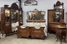 Antique Carved Walnut Italian Five Piece Bedroom Set King Headboard C1870