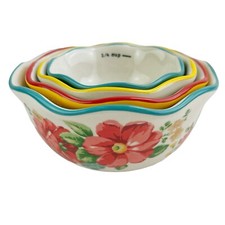 Pioneer Woman Measuring Cups Bowls Prep Set of 4 Vintage Rose Floral Stoneware
