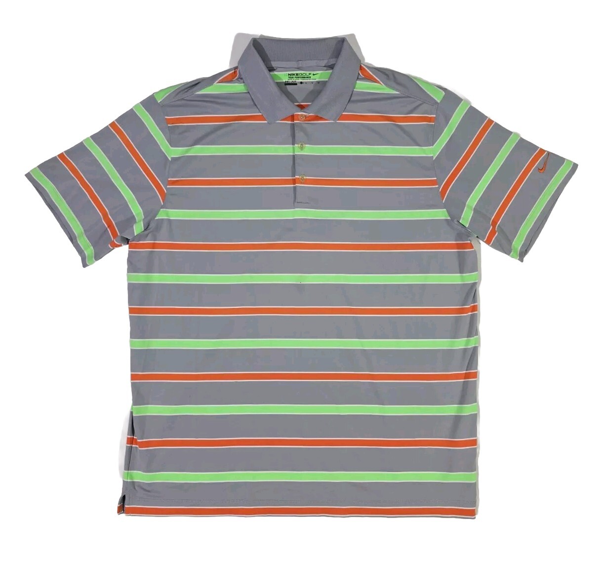 Nike Golf Tour Performance Gray Green Orange Strip Polo Shirt Men's XL Dri-Fit