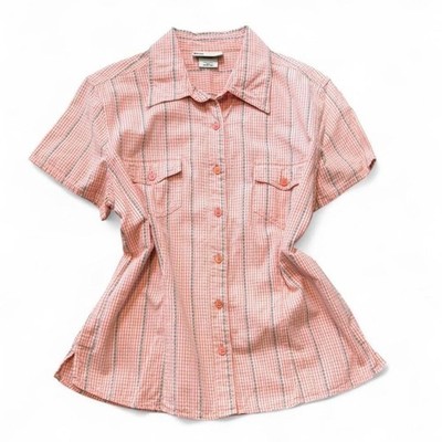 Vintage 90s/Y2K Faded Glory Orange Gingham Plaid Button Up Shirt, Women's Size M