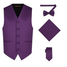 4pc Men's Solid Formal Suit Waistcoat Tuxedo Dress Vest Large Dark Purple