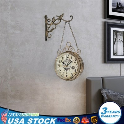 Double Sided Wall Clock Vintage Metal Clock European Style Hanging Clock 7.7Inch