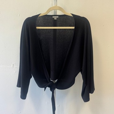 Ann Taylor Black Silk Cotton Tie Front Cropped Cardigan Dolman Sleeve Sm 2010s
