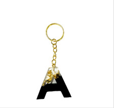 Personalized Resin Letter Keychain Gold Flakes Custom Initial Monogram Gift A-Z