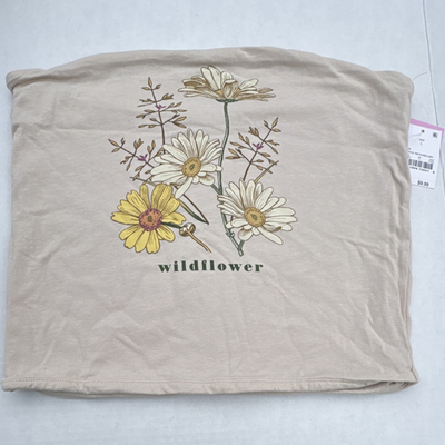 #ad Mighty Fine Women’s Beige Stretch Knit Tube Top Floral Graphic Print Size L $5.10
