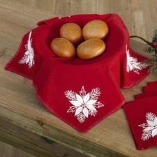 Herrschners  White Poinsettia on Red Bread Cloth Stamped Embroidery