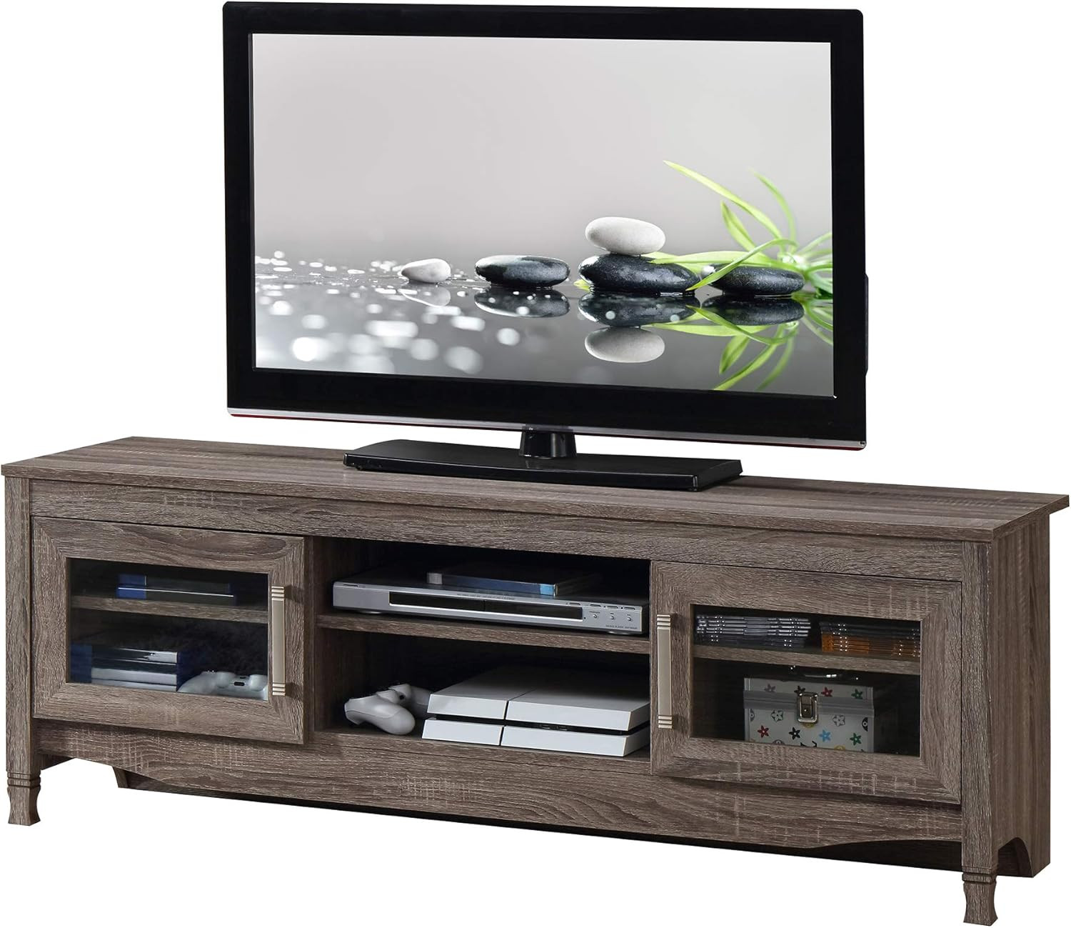 With Storage & Glass Cabinets In Grey Finish