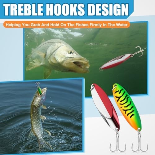 30 Pcs Metal Fishing Spoons Lures - 5 Sizes, Luminous Treble Hooks for Trout & B - Image 5