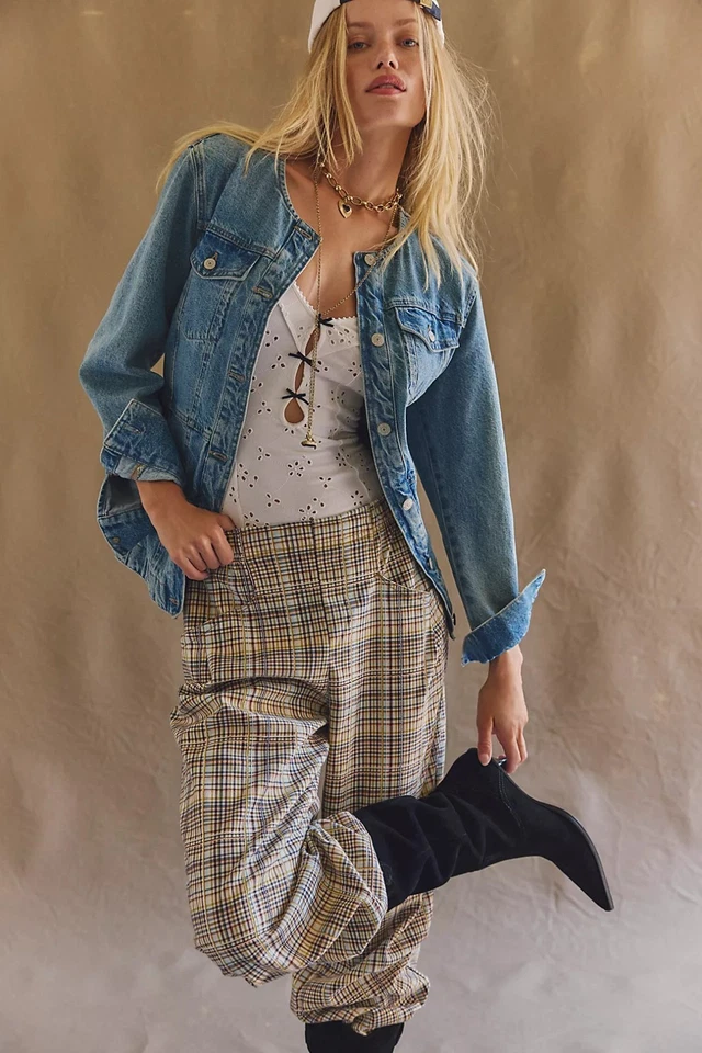 Pantalones Pull-On Free People Nice Choice - Combo Marfil - Cuadros Grandes Nuevos con Etiquetas $98 Foto 3 de 4