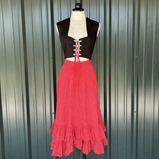 Vintage Handmade Pirate Renaissance Style Costume Two Piece Red Skirt Tie XS/S