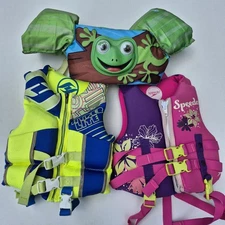 Lot of 3 Youth Swim Flotation/ Life Vest 30-50 Lbs. Speedo Stearns Hyperlite