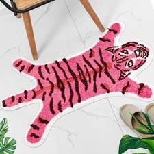 Pink Tiger Shaped Bath Mat, Non Slip 33.1x21.7in  Cute Cartoon Animal Design,