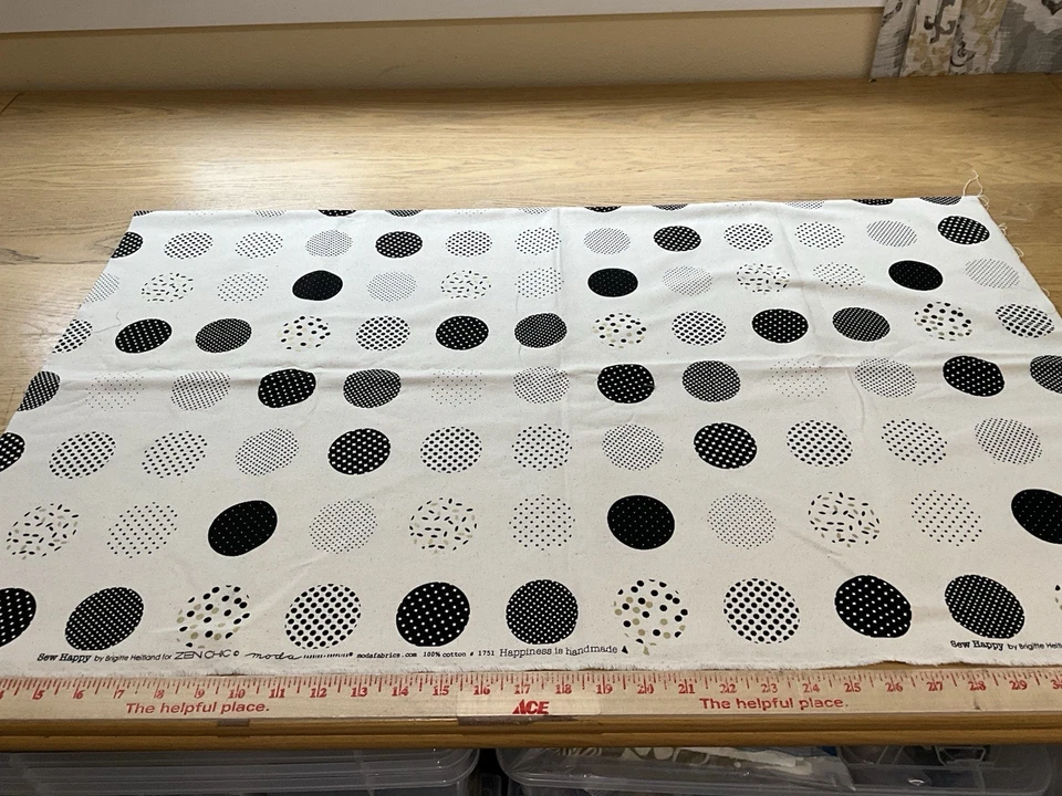 MODA Sew Happy Fabric with Circles from Zen Chic 1 Yard Beige, Black and Gold - Image 4 of 4