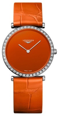 Longines La Grande Classique Orange Leather Strap Swiss Quartz 29m Diamond Watch