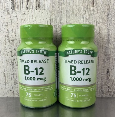 Lot Of 2 Nature's Truth Time Released Vitamin B12 1000mcg 75 Tablets