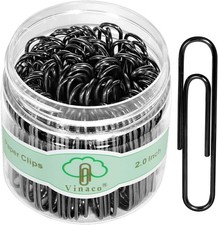 Black Large Paper Clips, 100 Pcs 2", Rust Resistant for Office Use