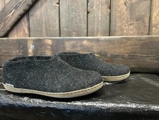 Glerups Shoe Black Wool Slipper With Leather Bottom - EU Size 36