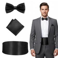 Cumberbund and Bow Tie Set, Solid Color Cummerbund for Men with Adjustable Ba...