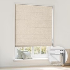 LazBlinds Beige Fax Linen Fabric No Drill Cordless Roman Shades Blackout 27"×64"