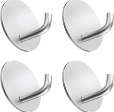 Stainless Steel Self Adh Hooks Strong Sticky Stick on Wall Door Hooks-4PK