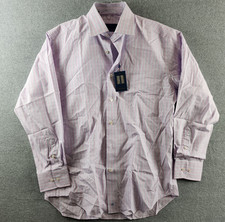 David Donahue Regular Fit Check Dress Shirt Men's 15.5 32/33 Purple Multi L/S