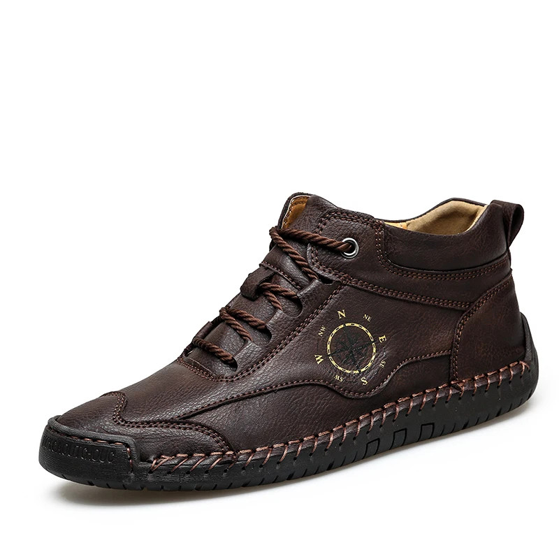 High Top Men's Leather Casual Shoes Fashion Moccasins Outdoor Non-slip Sneakers
