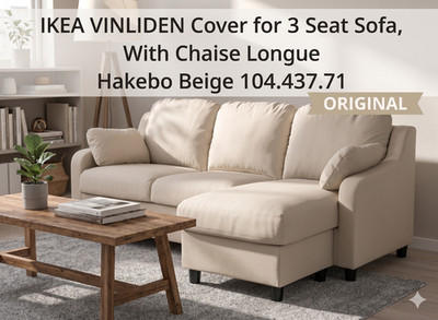 IKEA VINLIDEN Cover for 3 Seat Sofa, With Chaise Longue Hakebo Beige 104.437.71