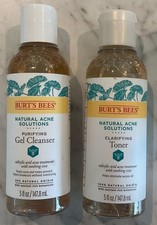 2 Pack Burt's Bees Natural Acne Solution Purifying Gel Cleanser Clarifying Toner