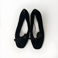 VINTAGE SARKIS DER BALIAN BLACK SUEDE BALLERINA SLIPPERS WITH BOW