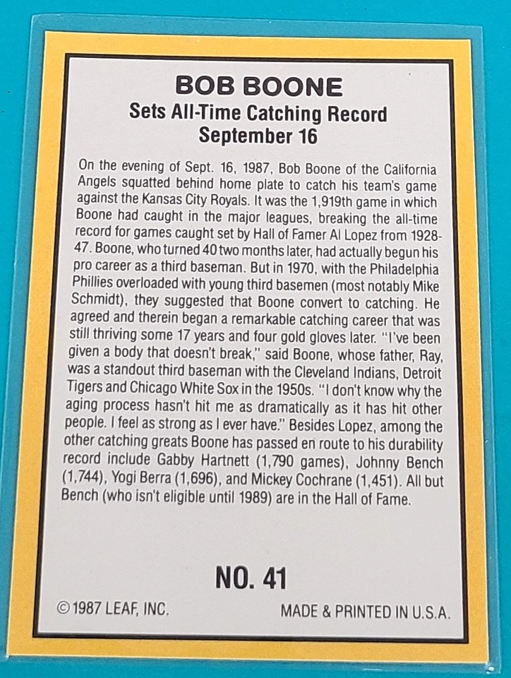 1987 Donruss Highlights    #41 Bob Boone California Angels Baseball Card V4 - Image 2 of 2