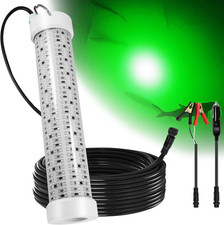 200W Green Underwater Fishing Light, 12Inch 50Ft Cable  12V LED Power Clamp/Cigar