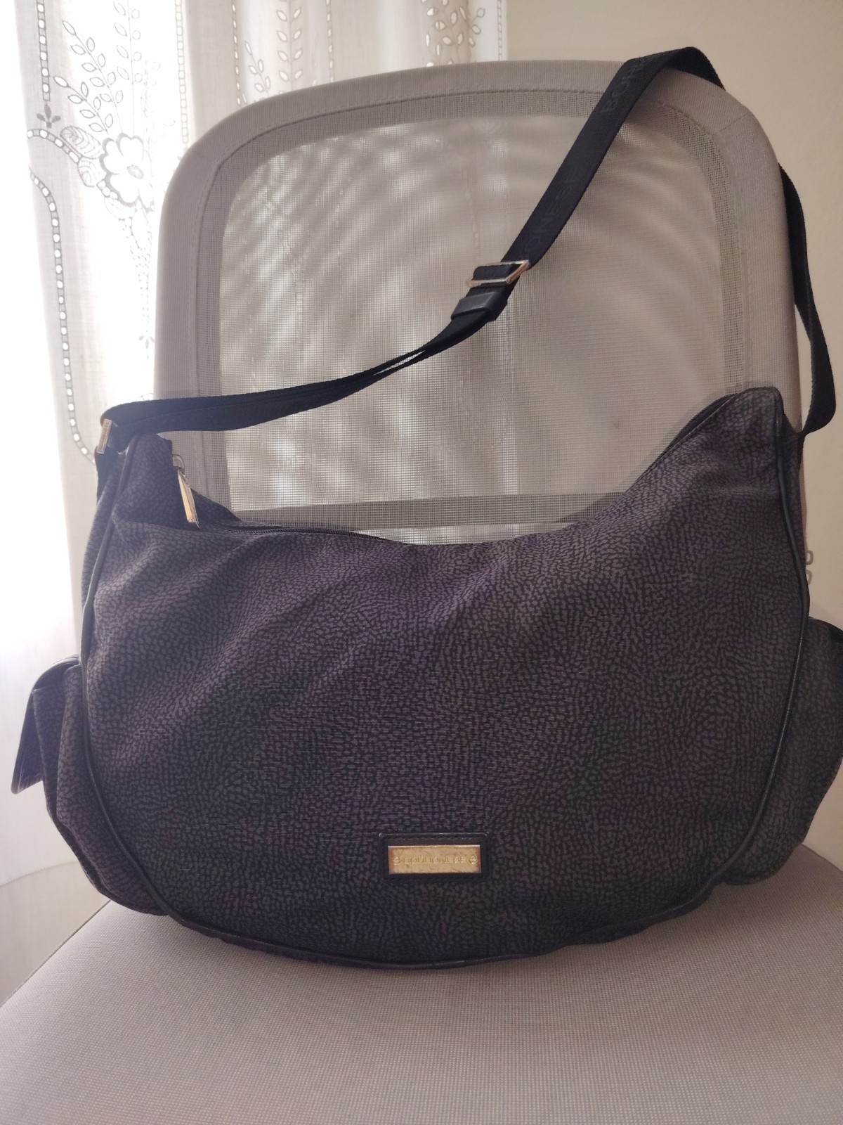 BORBONESE Tracolla Portofino Mezzaluna soft Nero Grigio Tracolla Regolabile