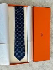 Hermes Silk Tie Navy Blue Geometric Pattern T...