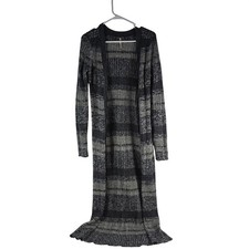 Free People Gray Striped Ribbed Knit Button Front Duster Cardigan Large OB543169