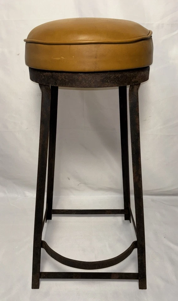 Винтажный промышленный стальной табурет 1940-х годов с мягкой подушкой деревянное сиденье подножка - Изображение 4 из 4