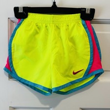 Nike Kids Neon Yellow Dri-Fit Shorts with Pink and Blue Trim Size 4