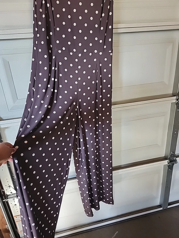 Macacão Lauren Ralph Lauren Feminino 14 Cinza Branco Bolinhas Perna Larga Sem Mangas - Imagem 3 de 4